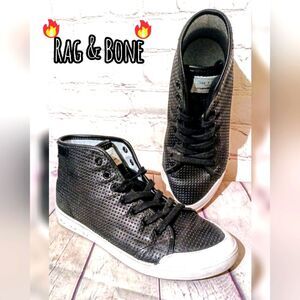 Rag & Bone Standard Issue Perforated Black Leather High-top Sneakers